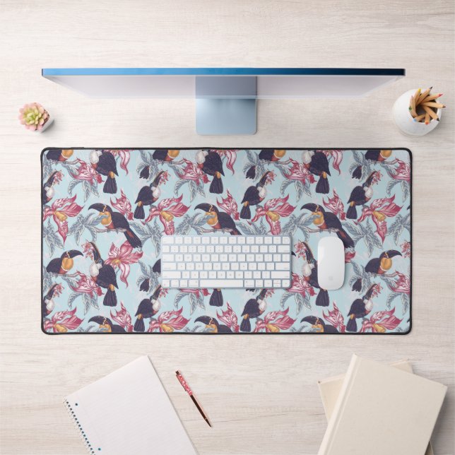 Toucans With Exotic Flowers Desk Mat (Office 1)