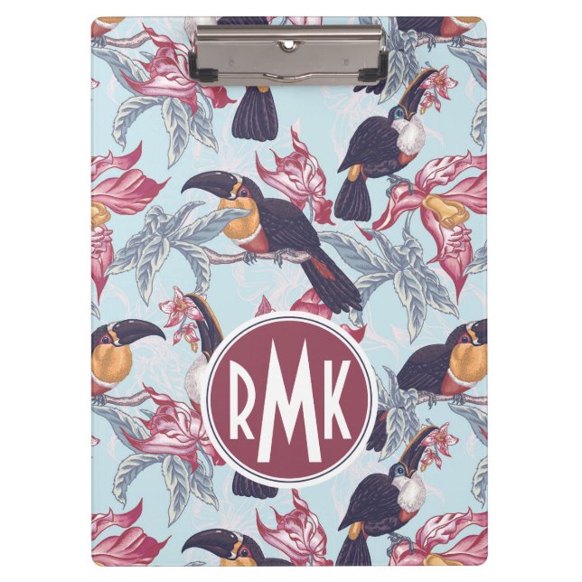 Toucans With Exotic Flowers | Monogram Clipboard (Front)