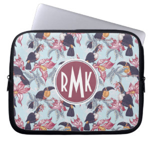 Toucans With Exotic Flowers Monogram Laptop Sleeve