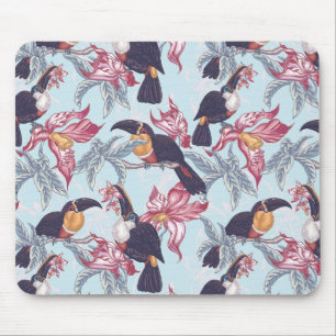 Toucans With Exotic Flowers Mouse Mat