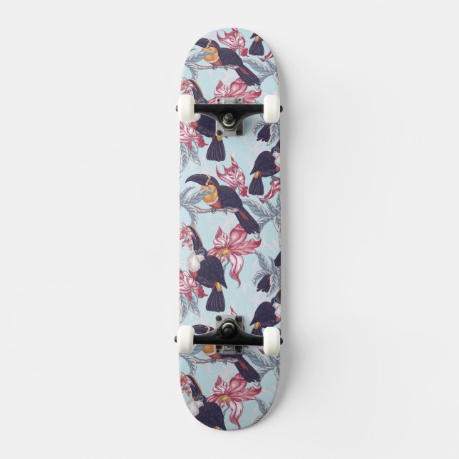 Toucans With Exotic Flowers Skateboard (Front)