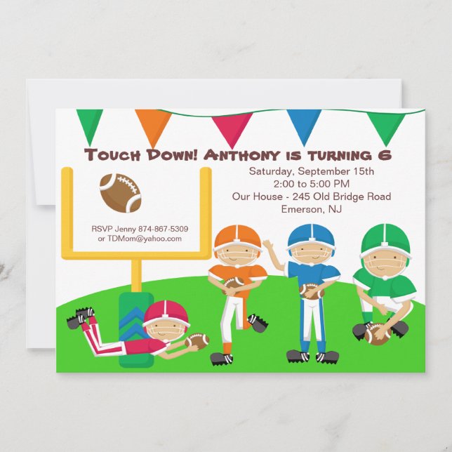 Touch Down! Football Team  Birthday Invitation (Front)
