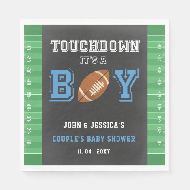 Touch Down Its a Boy Football Baby Shower Napkin (Front)