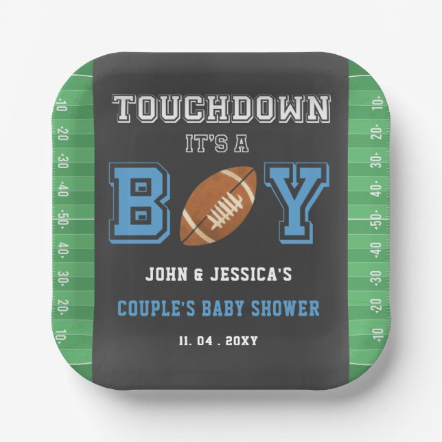 Touch Down Its a Boy Football Baby Shower Paper Plate (Front)