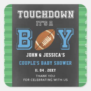 Touch Down Its a Boy Football Baby Shower Party Square Sticker