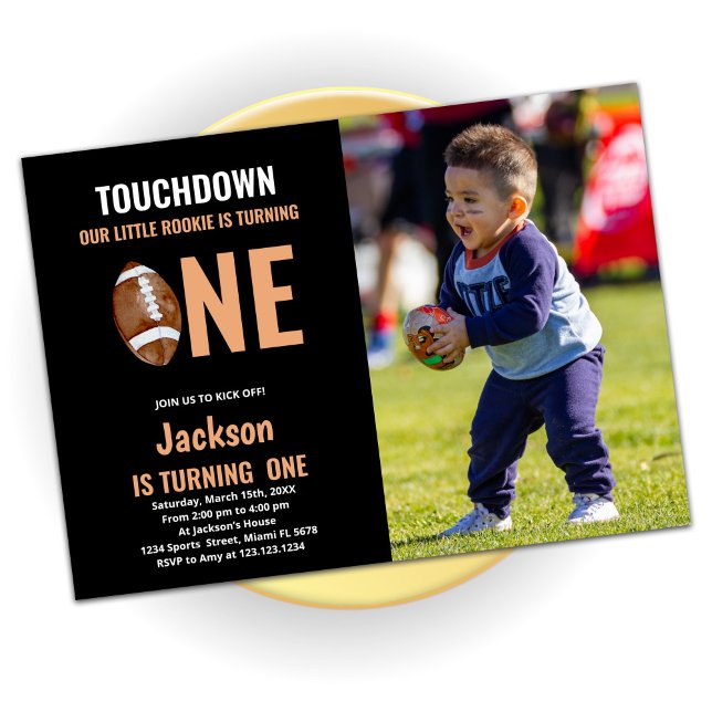 Touch Down One Football Birthday With Photo Invitation (Creator Uploaded)