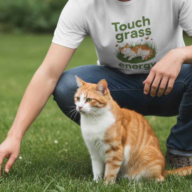 Touch Grass Energy Cat funny meme  T-Shirt (Creator Uploaded)