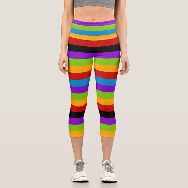 Touch of Black Rainbow Stripes Capri Leggings (Front)
