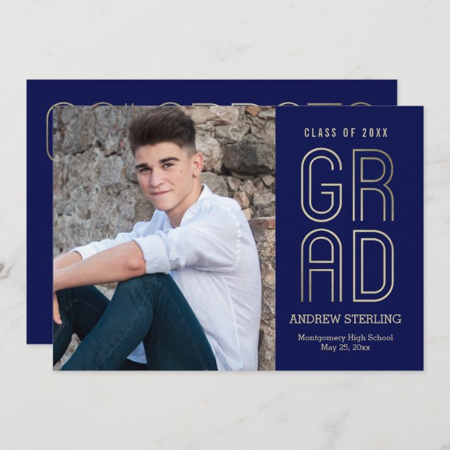 Touch of Class EDITABLE COLOR Graduation Photo Invitation (Front/Back)