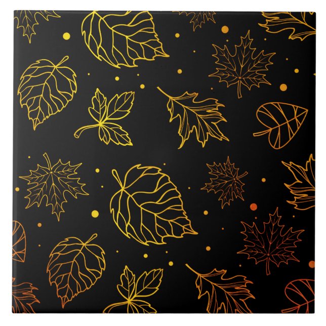 Touch of Elegance Copper Leaves on Black  Tile (Front)