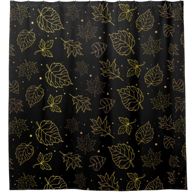 Touch of Elegance Golden Leaves on Black Shower Curtain (Front)