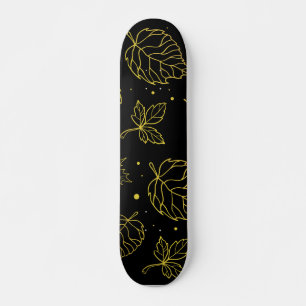 Touch of Elegance Golden Leaves on Black Skateboard