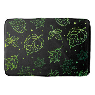 Touch of Elegance Green Leaves on Black  Bath Mat