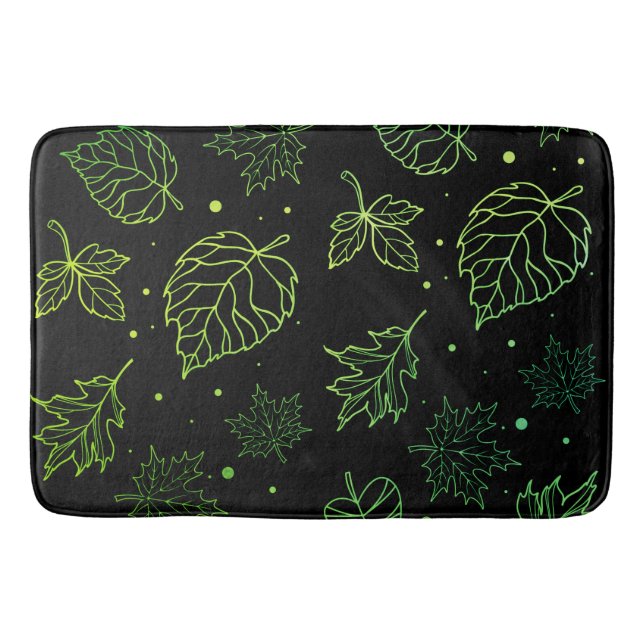 Touch of Elegance Green Leaves on Black  Bath Mat (Front)