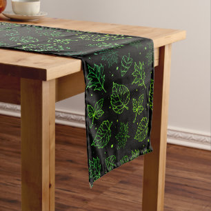 Touch of Elegance Green Leaves on Black  Medium Table Runner