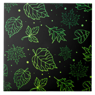 Touch of Elegance Green Leaves on Black Tile
