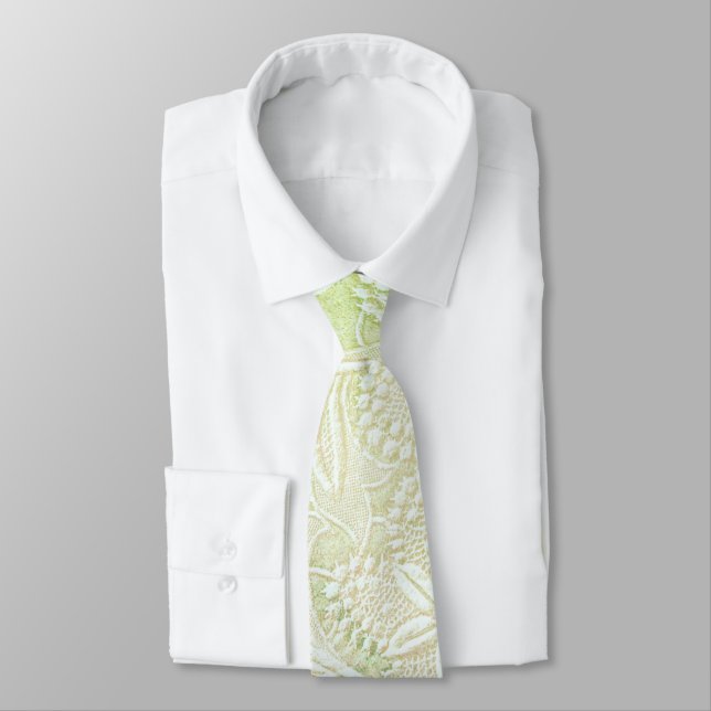 Touch of Green Floral Embroidered Look Tie (Tied)