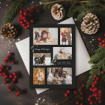 Touch of Holly Minimal Photo Collage Holiday Card<br><div class="desc">6 photo areas in various orientations; black "frame" can be changed to any colour in the editor; more or scale holly accents to suit your text and photos. Choose your own fonts too! Add a message to the back or more photos if desired.</div>
