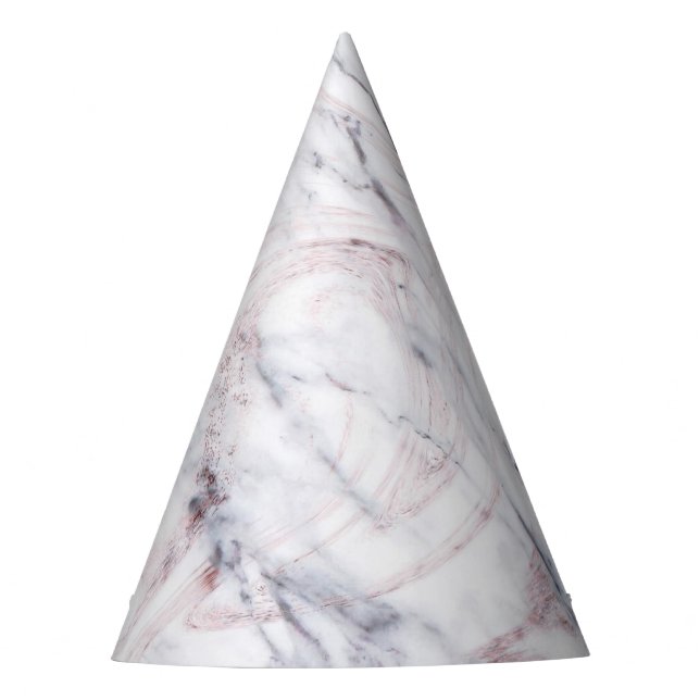 Touch of Rose White & Grey Marble Birthday Party Party Hat (Front)
