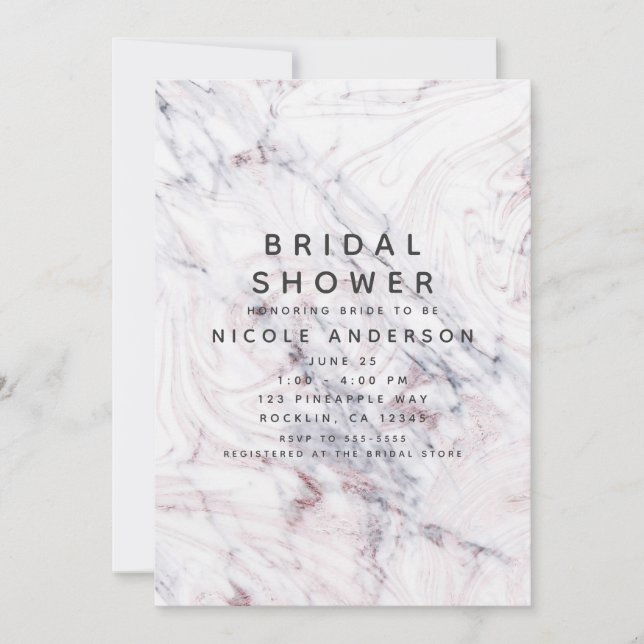 Touch of Rose White Grey Marble Bridal Shower Invitation (Front)