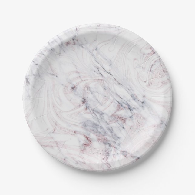 Touch of Rose White & Grey Marble Swirl Chic Party Paper Plate (Front)