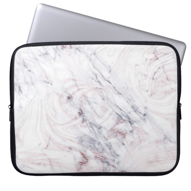 Touch of Rose White & Grey Marble Swirl Chic Trend Laptop Sleeve (Front)