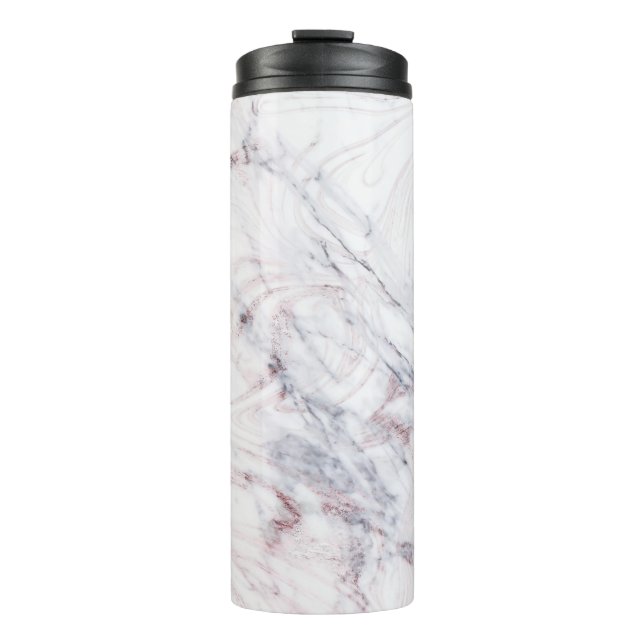 Touch of Rose White & Grey Marble Swirl Chic Trend Thermal Tumbler (Front)