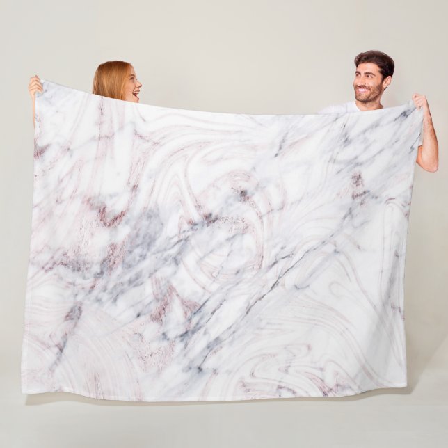 Touch of Rose White Grey Marble Swirl Chic Trendy Fleece Blanket (In Situ)