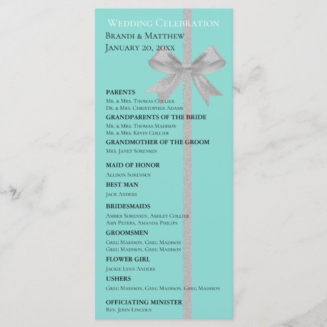 Touch Silver Wedding Suite Bridal Party Ceremony Programme (Front)
