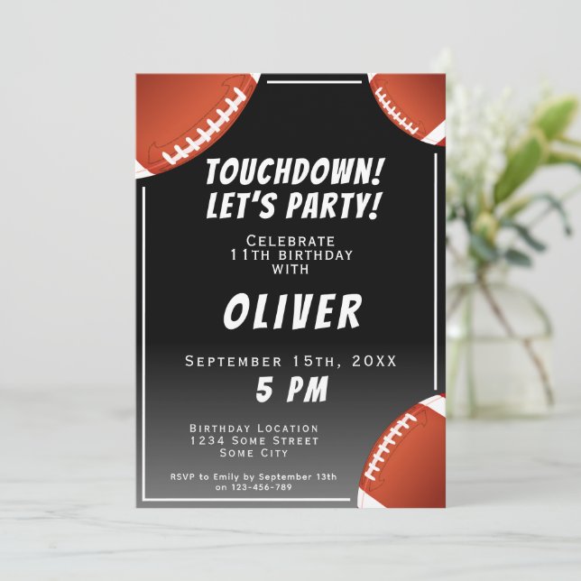 Touchdown American Football Ball Sports Birthday Invitation (Standing Front)
