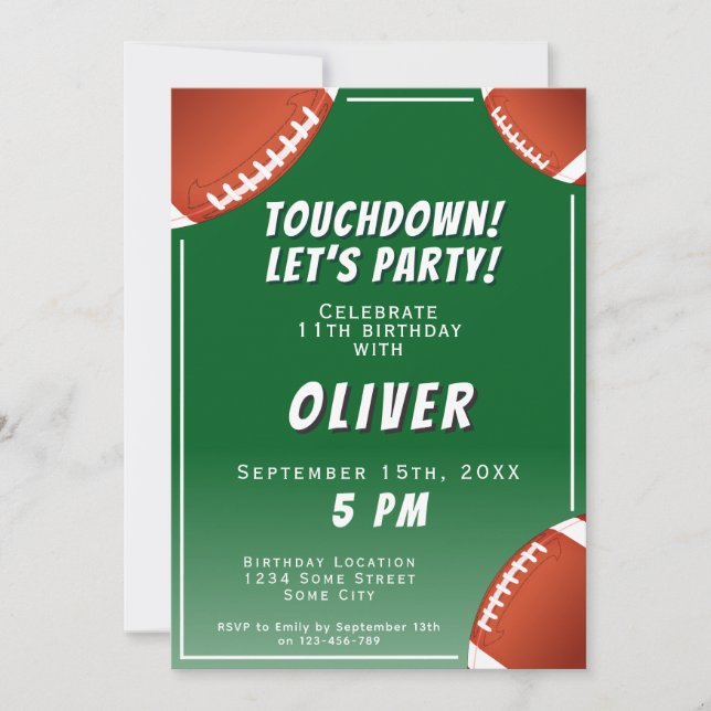 Touchdown American Football Ball Sports Birthday Invitation (Front)