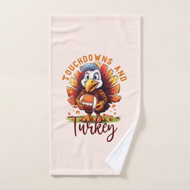 Touchdown and Turkey Thanksgiving Bath Towel Set (Hand Towel)