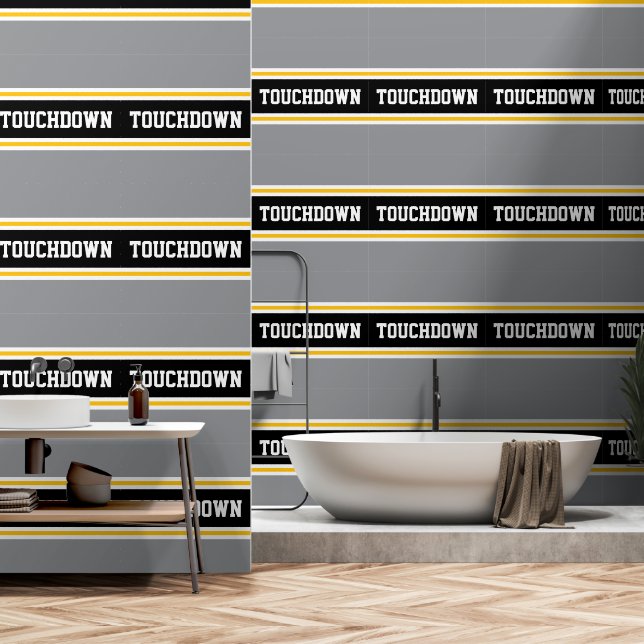 TOUCHDOWN Black White Orange Gray Stripes Wallpaper (Bathroom)