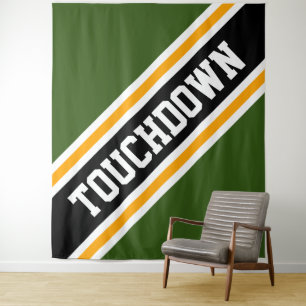 TOUCHDOWN Bold Green Black Yellow Racing Stripes Tapestry