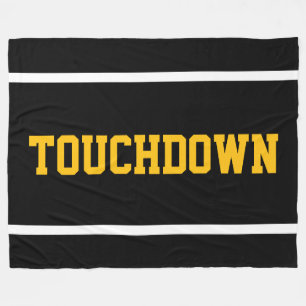 TOUCHDOWN Bold  Orange Text Black White Stripes Fleece Blanket