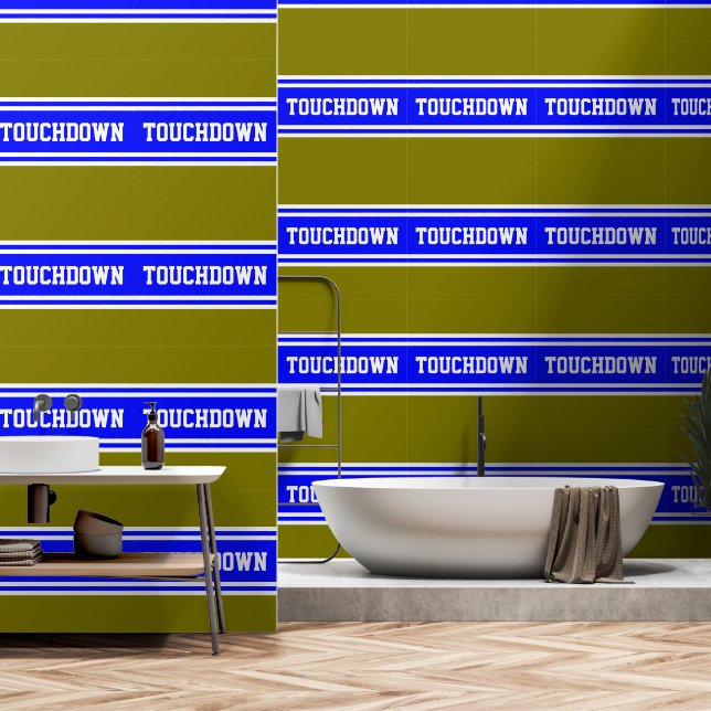 TOUCHDOWN Bright Blue White Olive Racing Stripes Wallpaper (Bathroom)