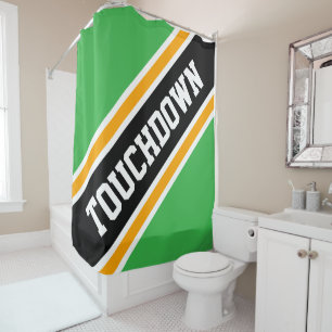 TOUCHDOWN Bright Green Yellow Black Racing Stripes Shower Curtain
