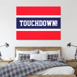 TOUCHDOWN Bright Red White Navy Blue Stripes Canvas Print