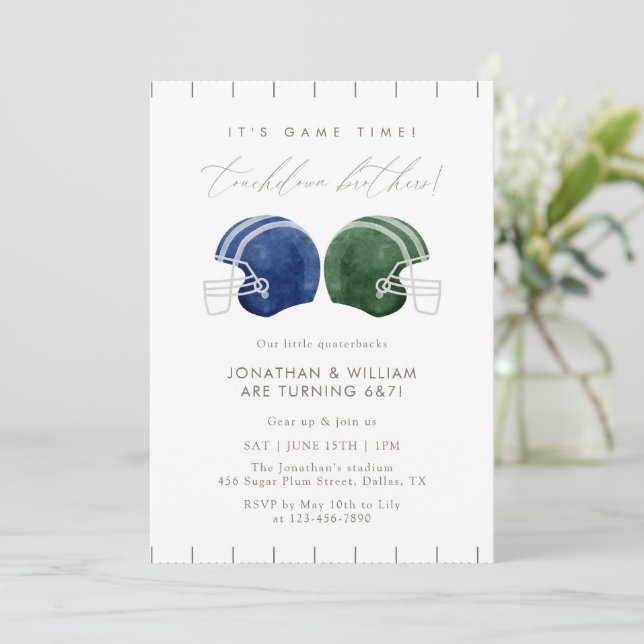 Touchdown Brother Joint Football Helmet Birthday Invitation (Standing Front)