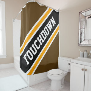TOUCHDOWN Brown Yellow Black Racing Stripes Shower Curtain