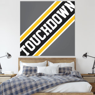 TOUCHDOWN Dynamic Grey Black White Yellow Stripes Canvas Print