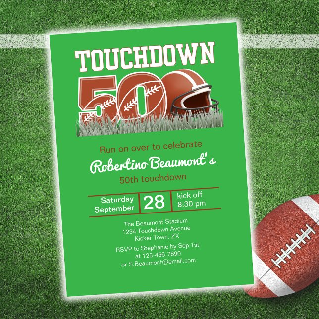 Touchdown Fifty Funny Football 50th Birthday Invitation (Creator Uploaded)