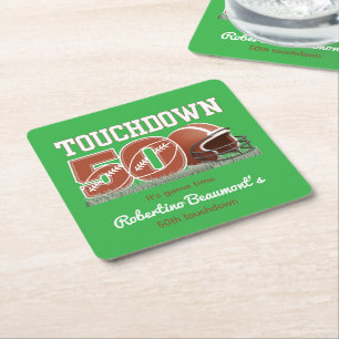 Touchdown Fifty Funny Football 50th Birthday Square Paper Coaster