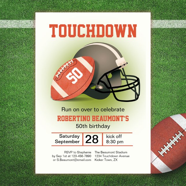 Touchdown Fifty Vintage Football 50th Birthday Invitation (Creator Uploaded)
