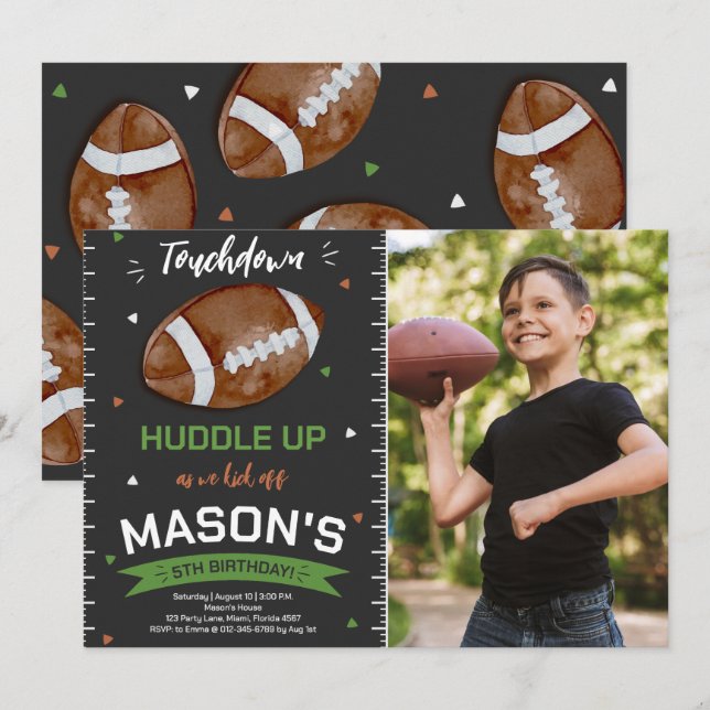 Touchdown Football Birthday Photo Invitation (Front/Back)