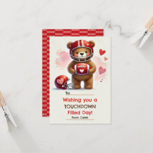Touchdown Football Teddy Bear Valentine's Day Card