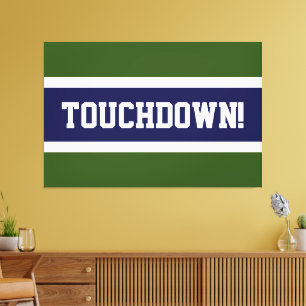 TOUCHDOWN Forest Green White Navy Blue Stripes Canvas Print