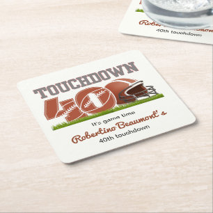 Touchdown Forty Funny Football 40th Birthday Square Paper Coaster