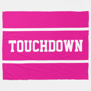 TOUCHDOWN Fun Bright Pink White Football Stripes Fleece Blanket