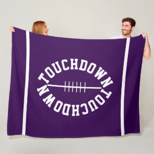 TOUCHDOWN Fun White Text Stripes On Dark Purple Fleece Blanket